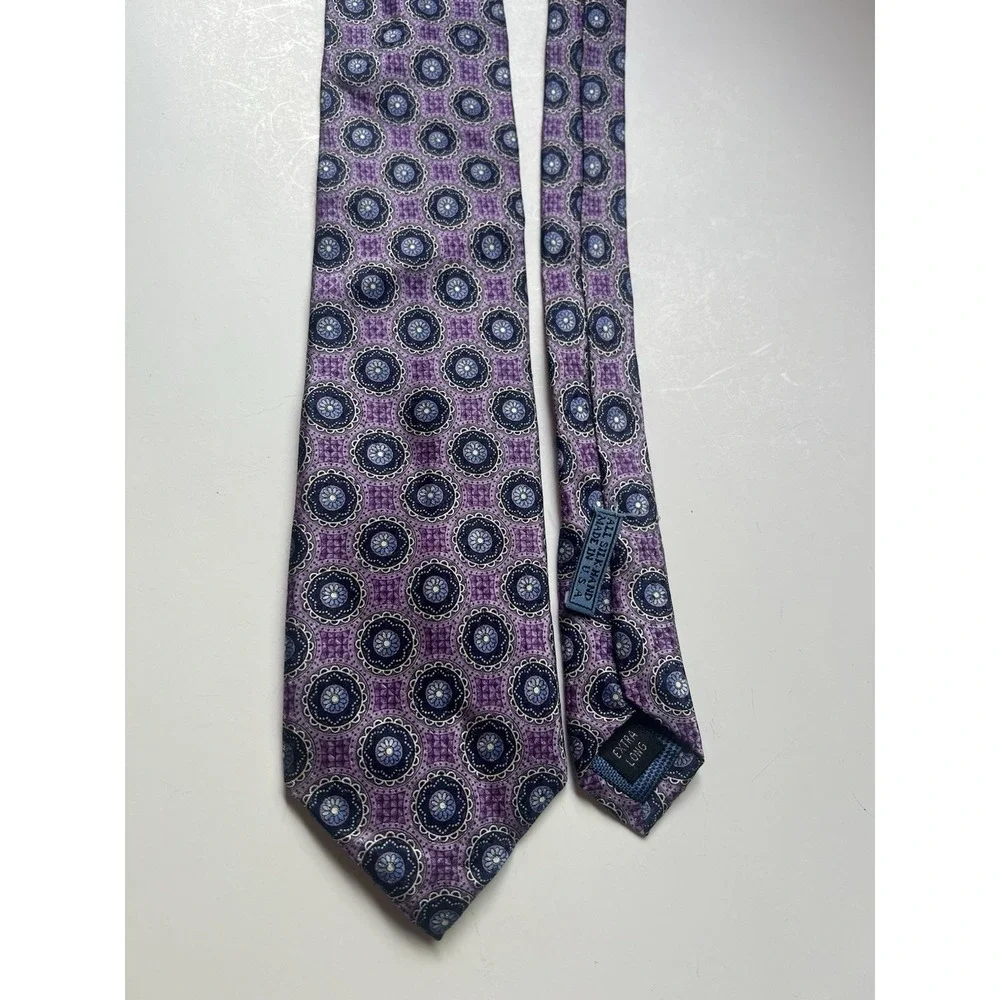 J.Z. Richards Boulder Purple Navy Blue Geometric Silk Tie Extra Long 68 Inch